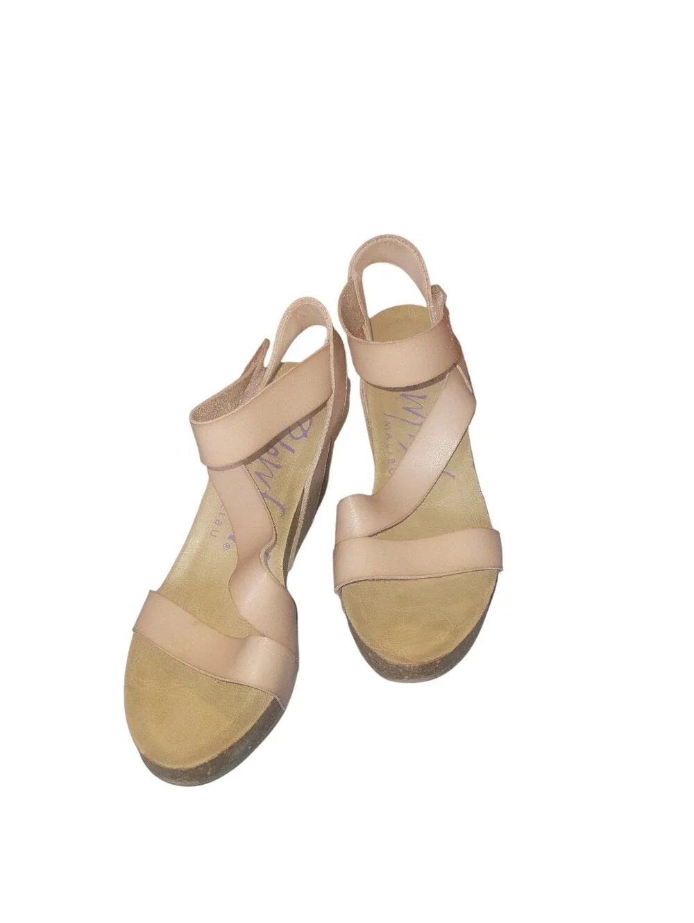 Blowfish Malibu Hapuku Nude Colored Crisscross Cor Leather Wedge Cork Sandals